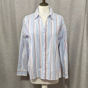 Wmns Falls Creek Button Up Shirt-Sz S-97% Cotton-Red/White/Blue Striped-V Neck